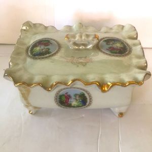 Vintage dish & Lid with buttons and pins